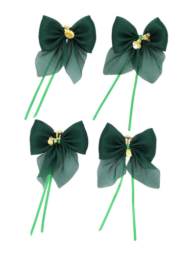 4 nœuds avec clochettes vert foncé et or 9 x 10 cm