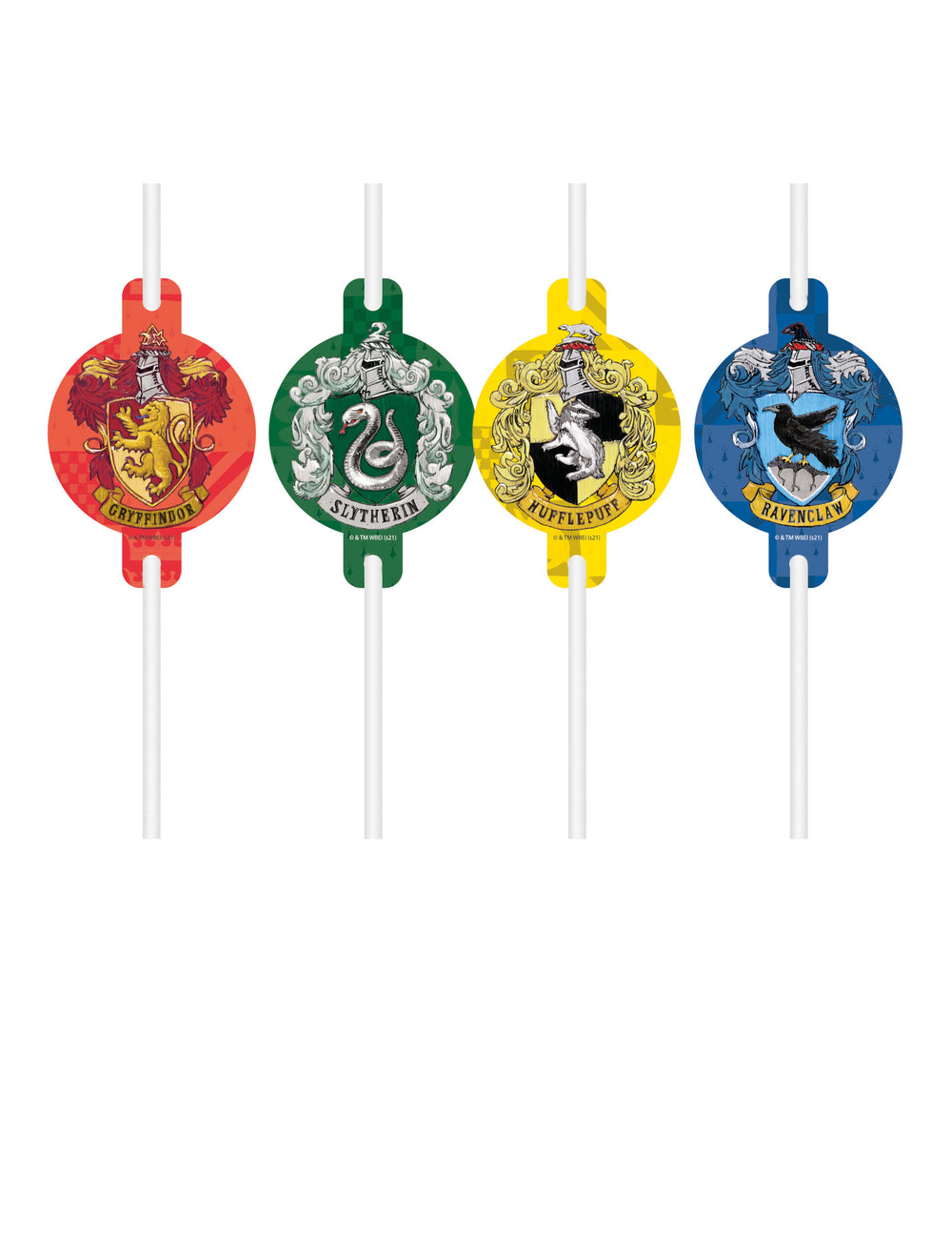 4 pailles en carton Harry Potter pour enfant multicolores blasons des maisons de Poudlard