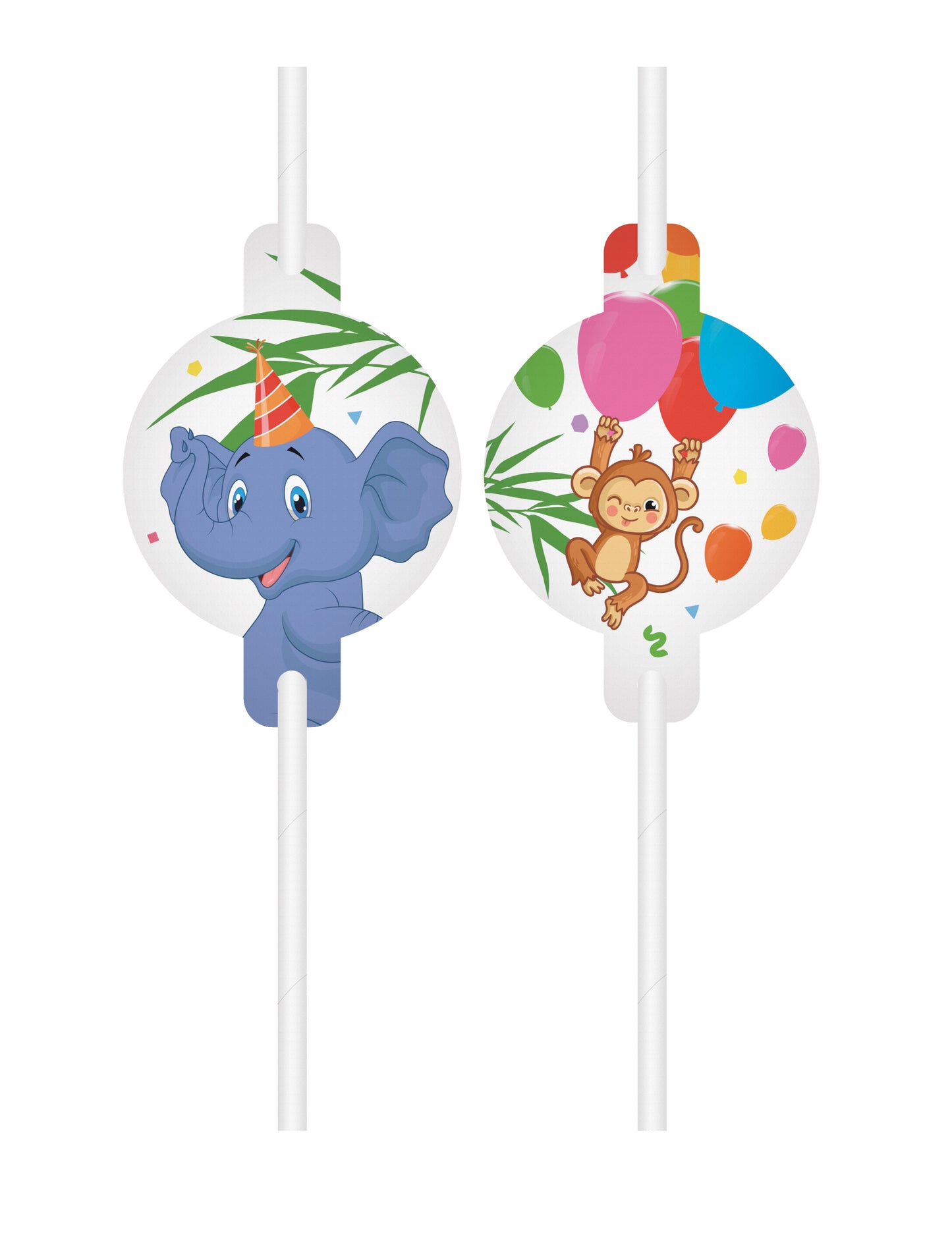 4 slamky v tvare medailónu, balóny s motívom džungle, safari