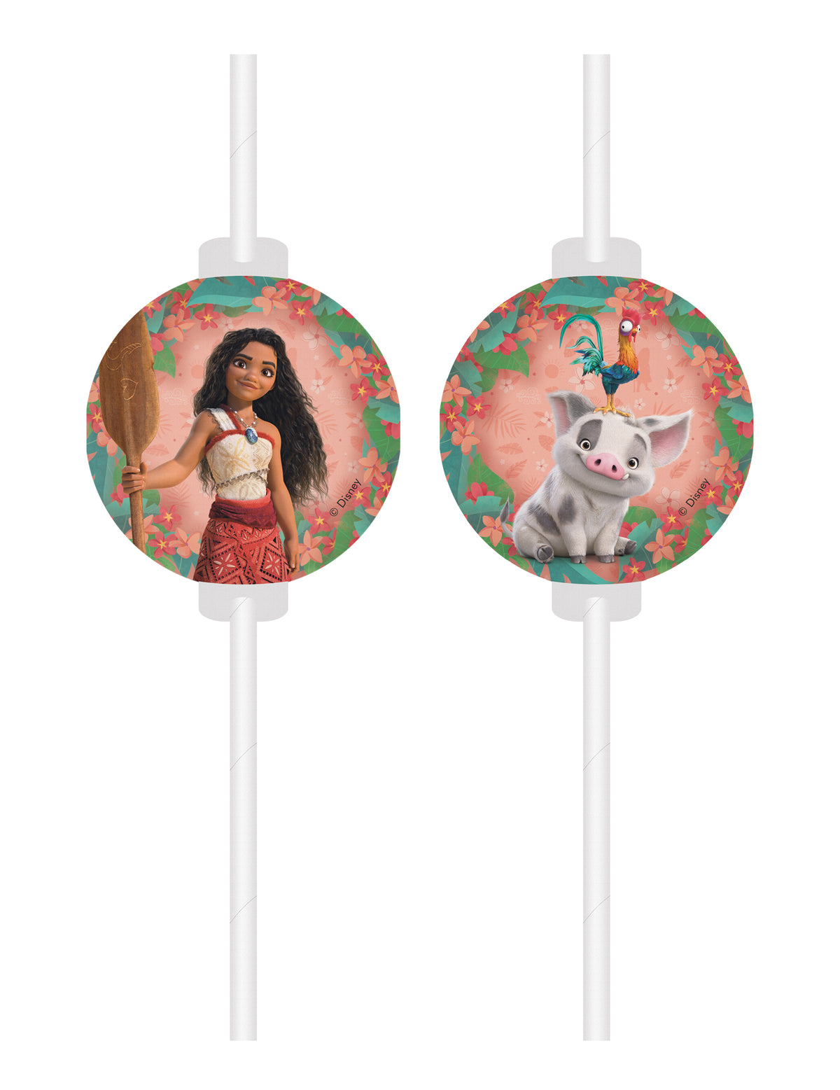 Pailles médaillons Vaiana 2 pour enfant rose et vert