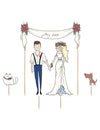 Pics à gâteaux mariés bohème pour mariage vintage avec animaux et banderole