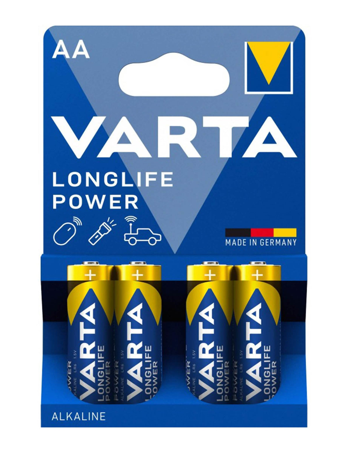4 Piles LONGLIFE POWER LR06 AA bleues et jaunes