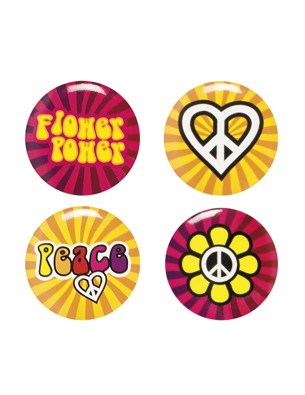 Lot de 4 pins Hippie Flower Power pour adulte multicolores