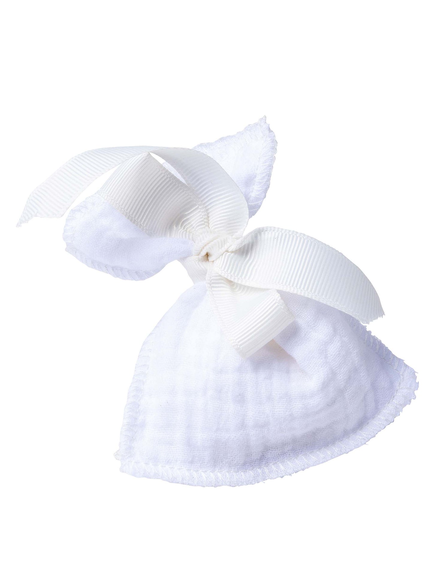 4 malé biele bavlnené gázové vrecká, 8 x 10 cm so stuhou