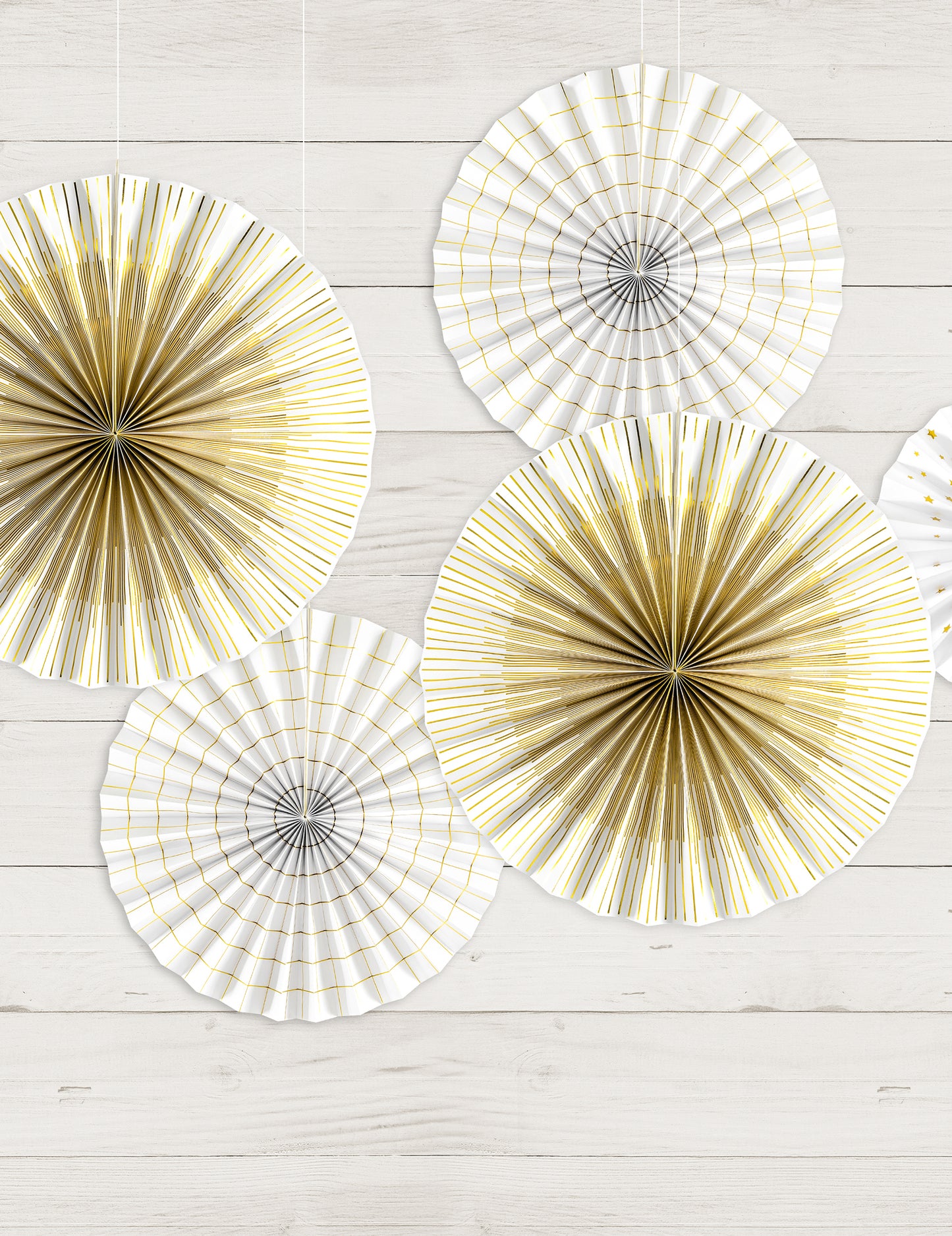 4 dekoratívne a zlaté papierové rozety 23, 32, 40 cm