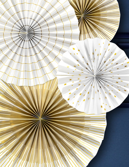 4 dekoratívne a zlaté papierové rozety 23, 32, 40 cm