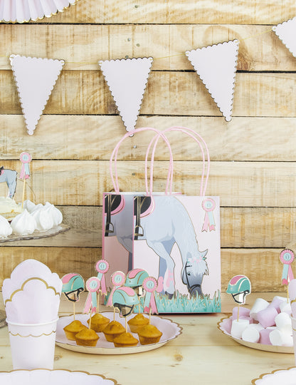 4 papierové darčekové tašky s motívom koňa 20 cm s rukoväťami