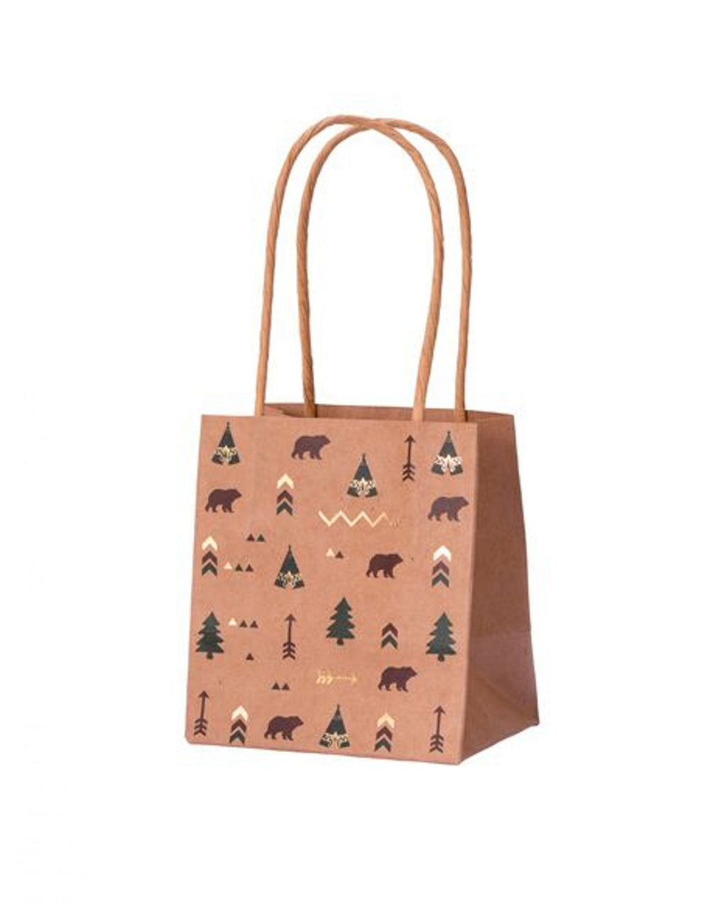 Sacs cadeaux indian forest thème tipi kraft vert marron et dorure