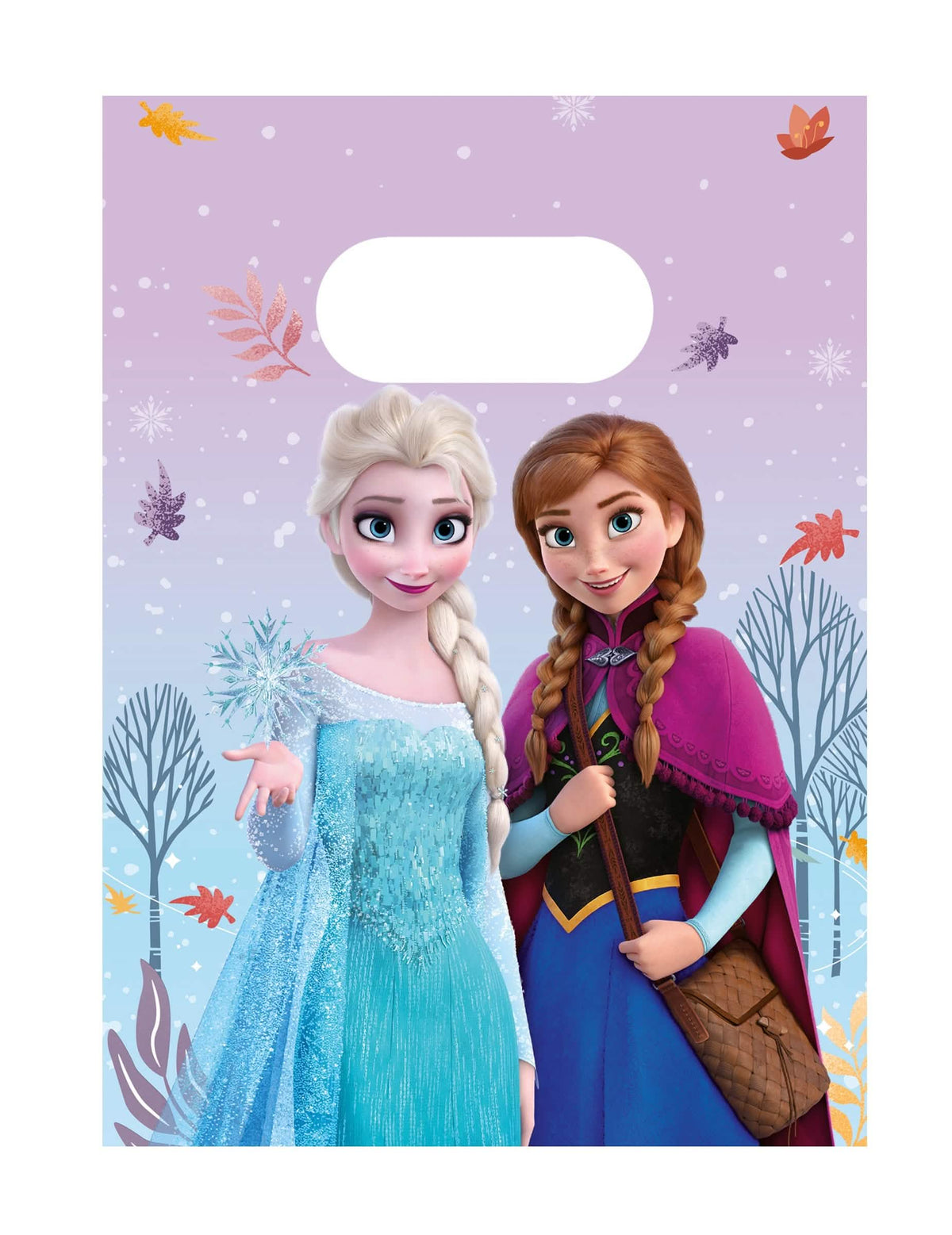 Papierové darčekové tašky Ľadové Kráľovstvo Frozen Idyllic Wonder pre dieťa fialové s Elsou a Annou