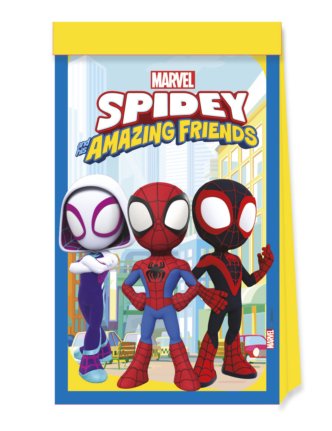 4 sacs cadeaux Spidey et ses amis pour enfant bleus et jaunes