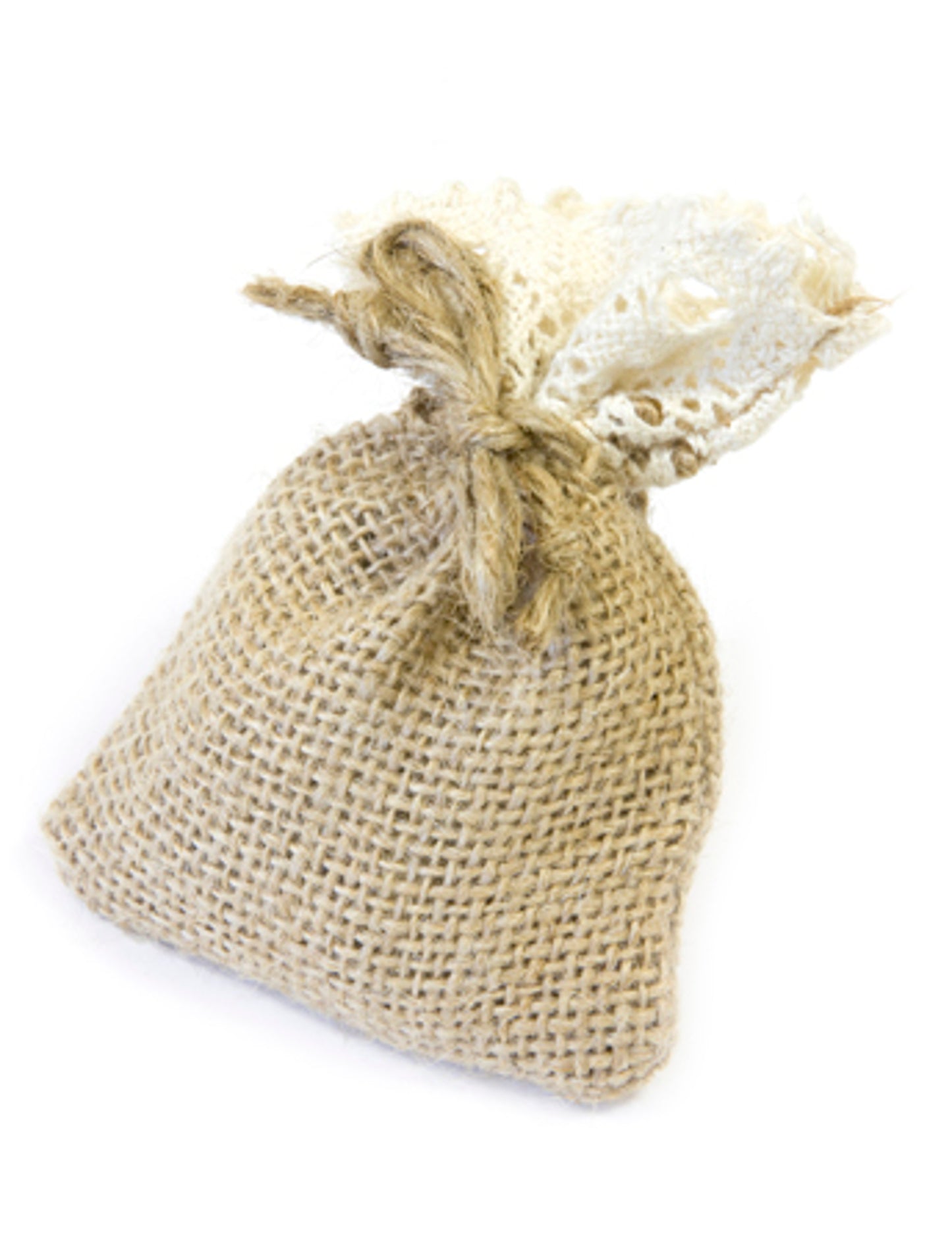 4 jutové a čipkované tašky 8 x 10 cm na cukrové mandle