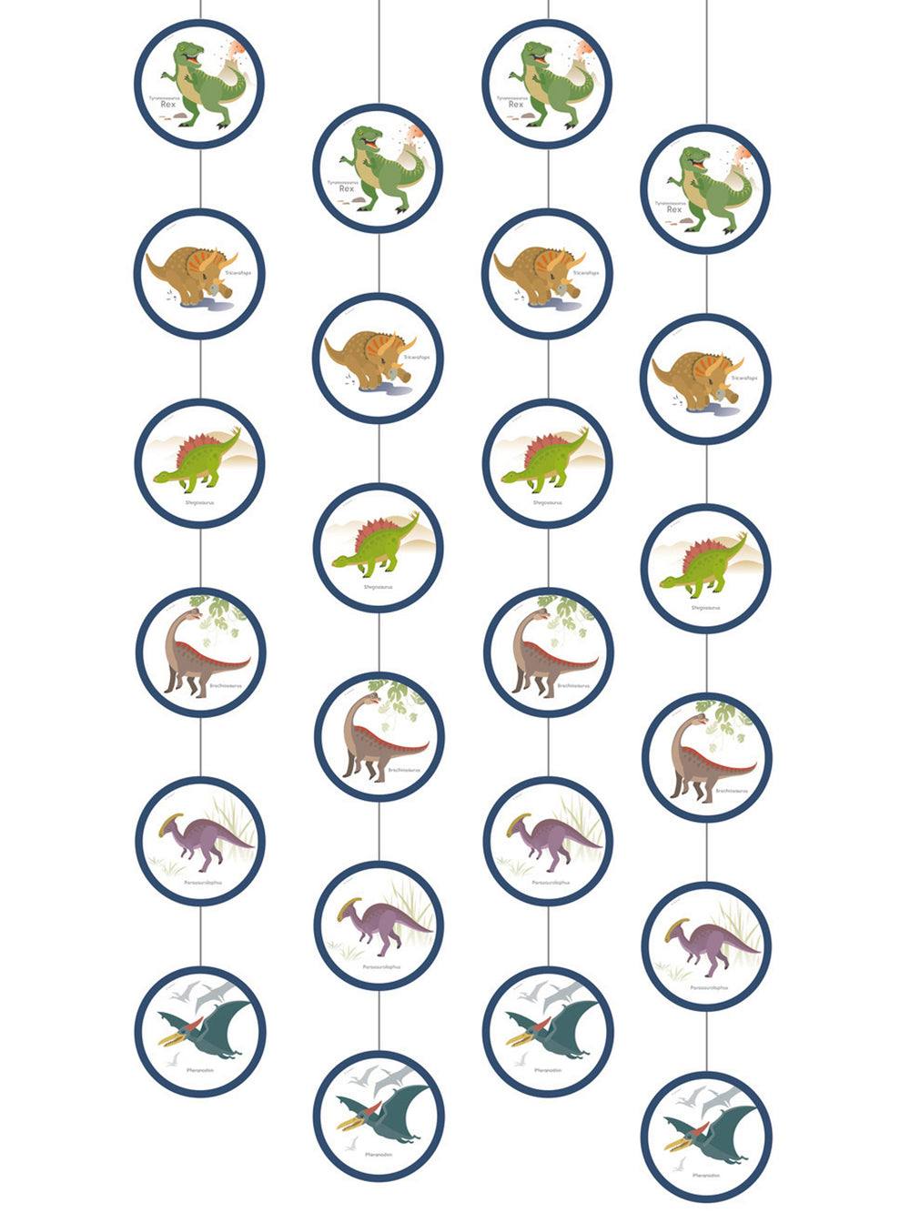 Suspensions grands dinosaures pour enfant bleues et multicolores