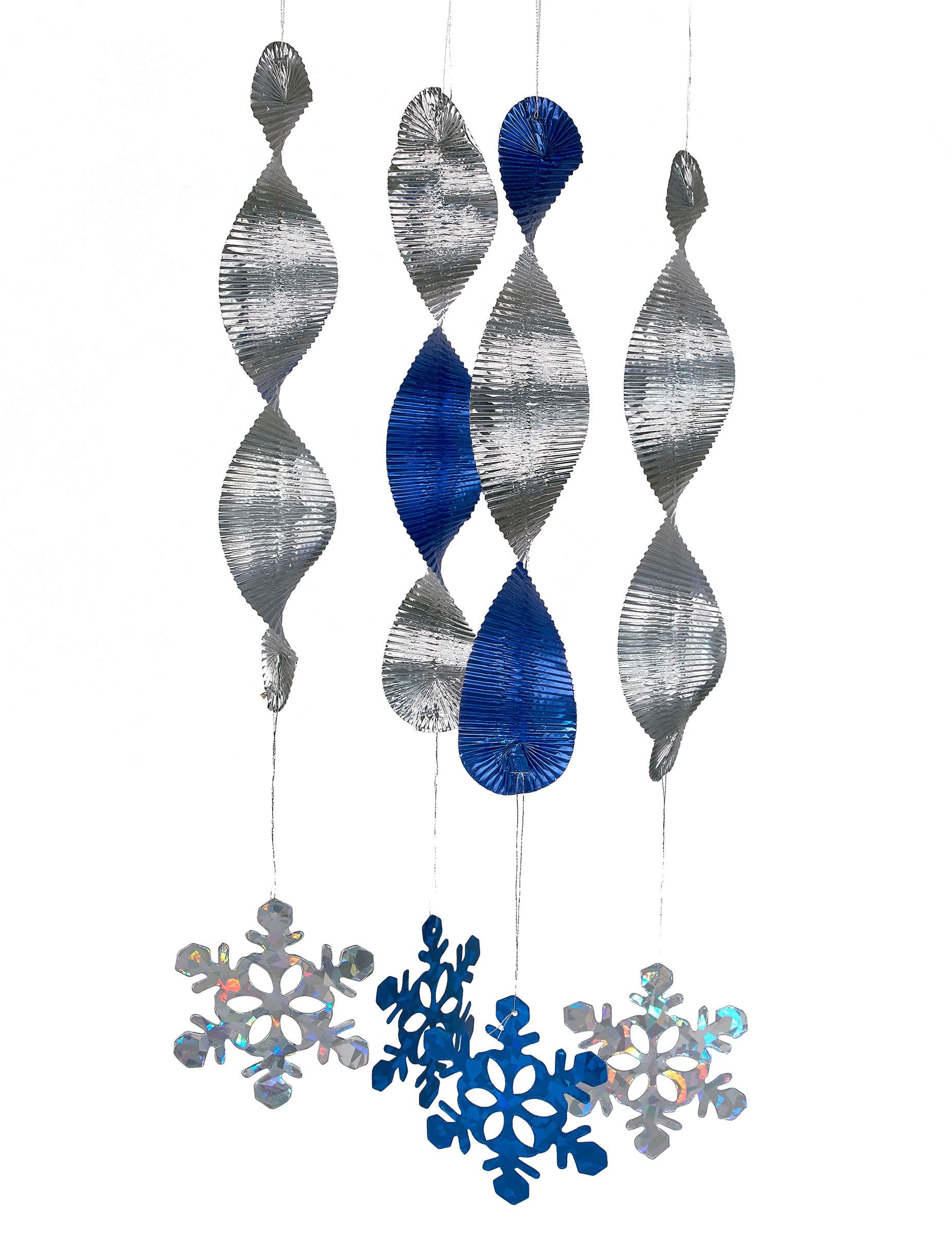 Suspensions spirales flocons de neige pour décoration bleu et argenté