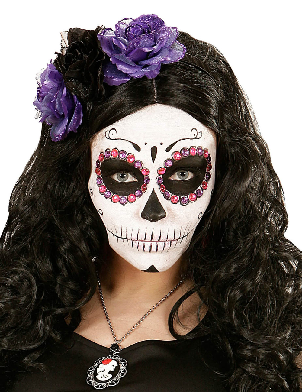 40 strass Dia de los muertos pre dospelý fialové a ružové