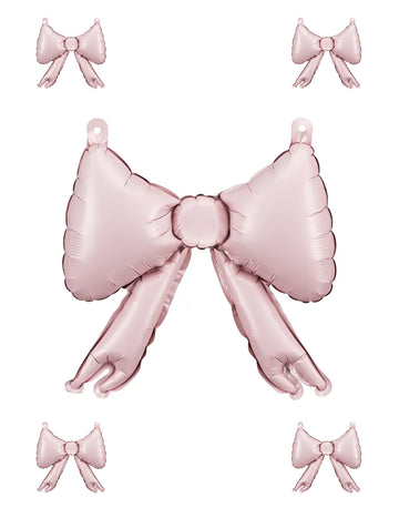 5 pastelovo ružových fóliových balónov s mašľami, 25,5 x 25 cm