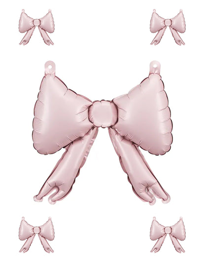5 pastelovo ružových fóliových balónov s mašľami, 25,5 x 25 cm