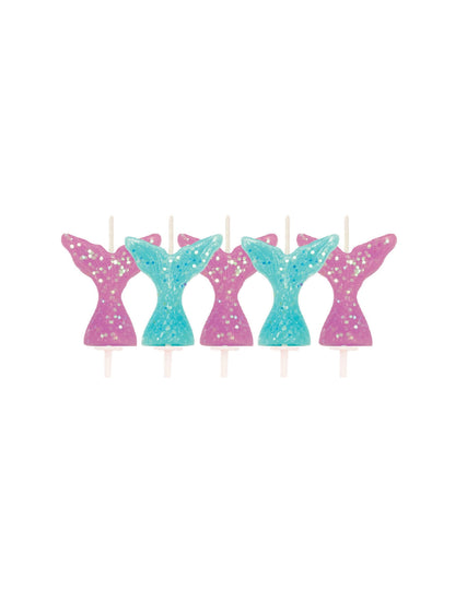 Bougies queue de sirène pour fête à paillettes roses et bleues