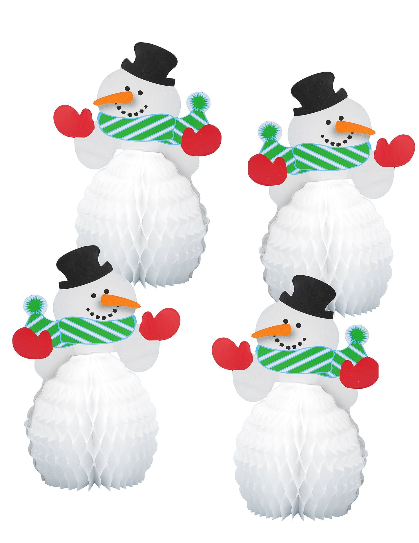 Mini centres de table bonhomme de neige pour Noël blancs avec écharpe rayée et gants rouges