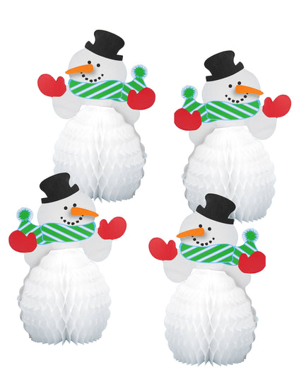 Mini centres de table bonhomme de neige pour Noël blancs avec écharpe rayée et gants rouges