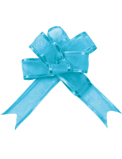 5 mini tyrkysových organzových mašličiek, 16 mm, na ozdobu