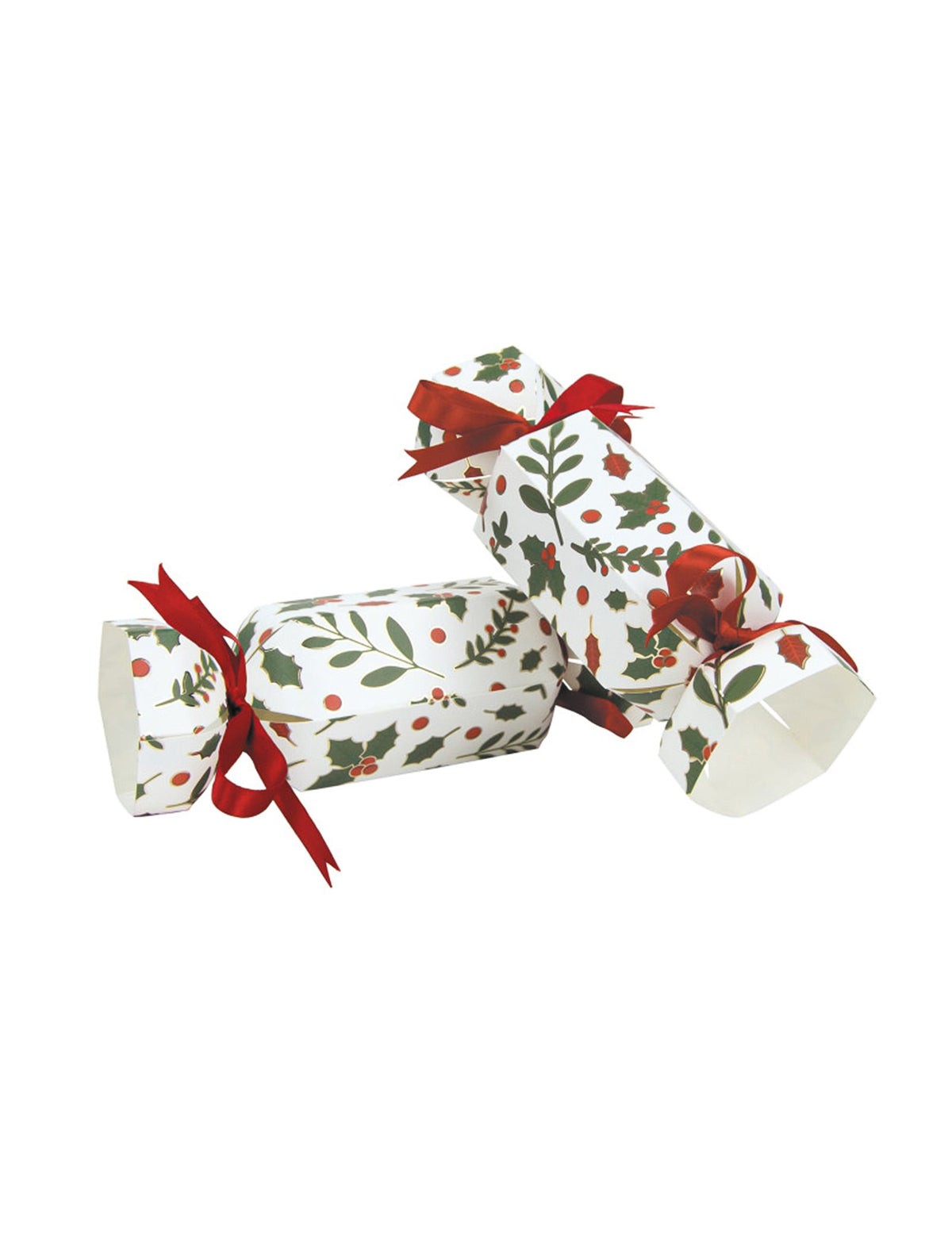 Gros plan sur deux exemplaires du petit cracker houx de noël