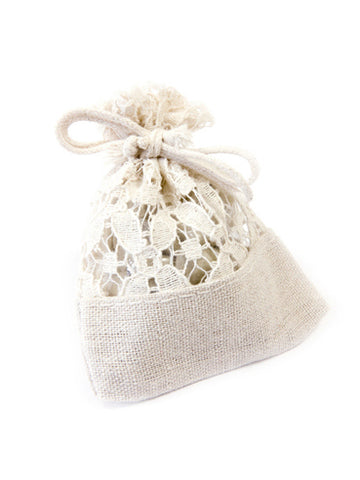 5 vrecúšok z plátna a čipky 8 x 10 cm na cukrovinky 