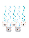 Suspensions en carton petit ours spirales pour baby shower bleu et blanc