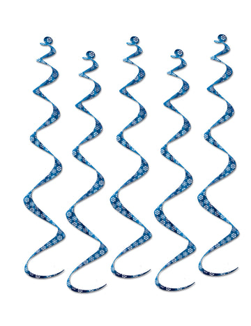 5 špirálových závesných dekorácií v modrých a bielych snehových vločkách 60 cm na Vianoce