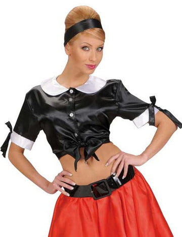 Saténová blúzka z 50. rokov, krátka, čierno-biela 