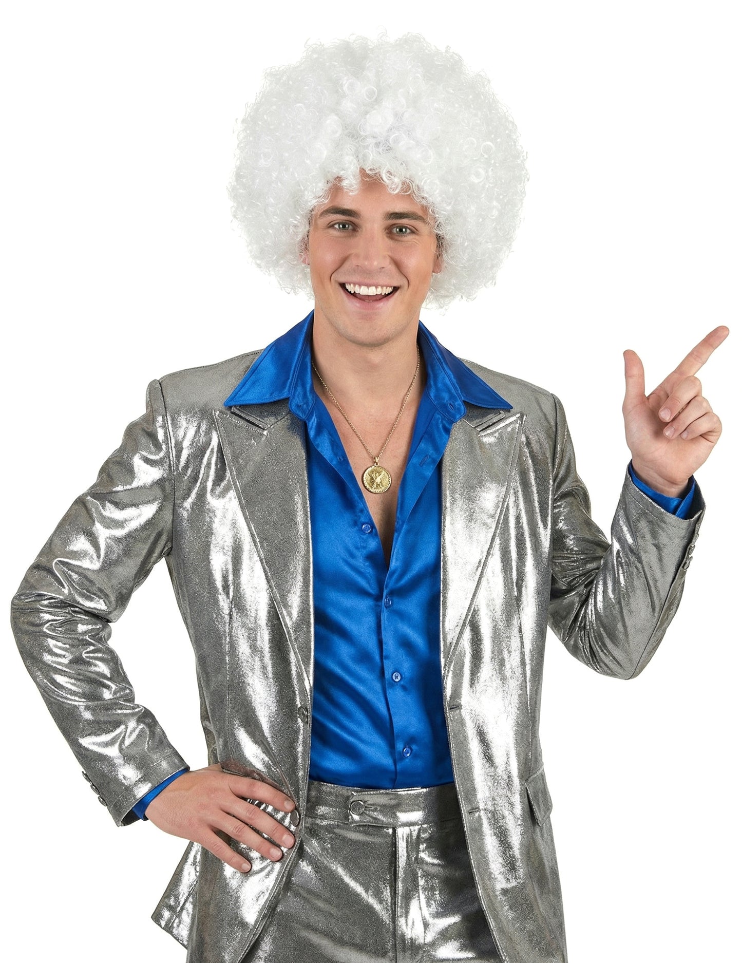 Vue de face de la perruque afro pour adulte blanche confort