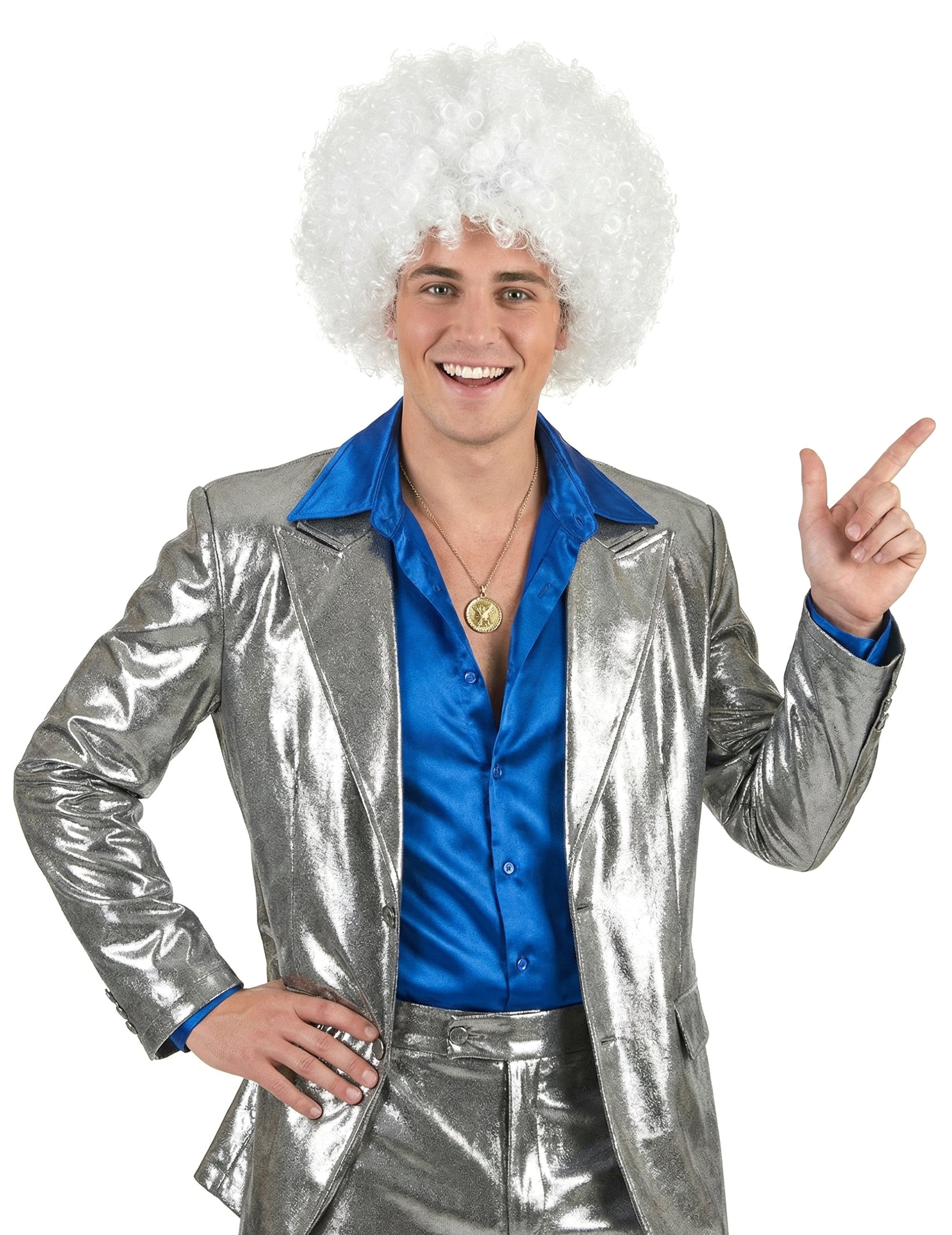 Vue de face de la perruque afro pour adulte blanche confort