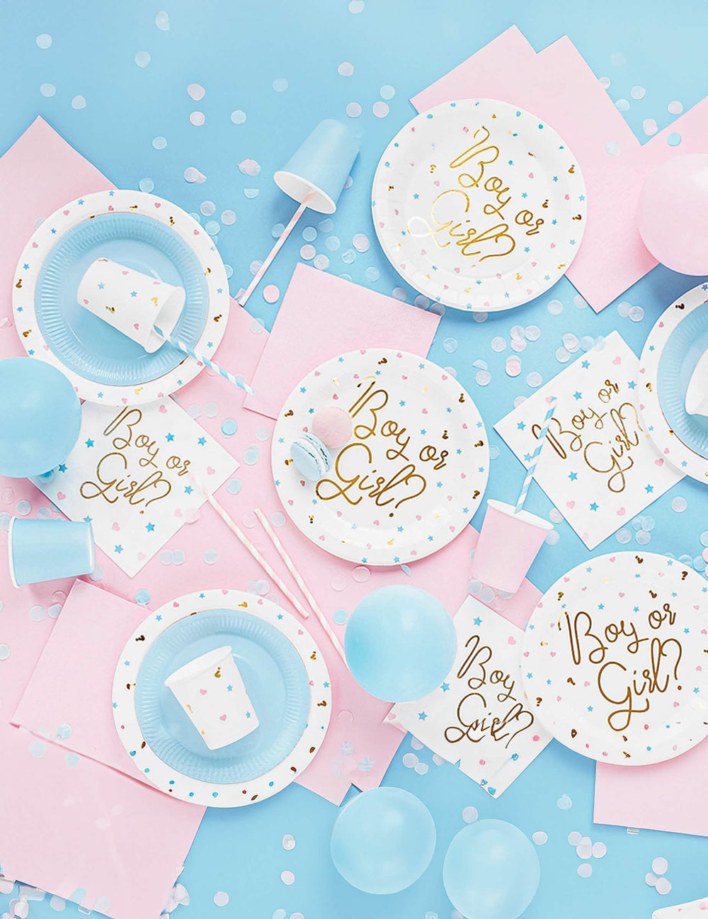 Festívna atmosféra kartónových taniere Boy or Girl na baby shower