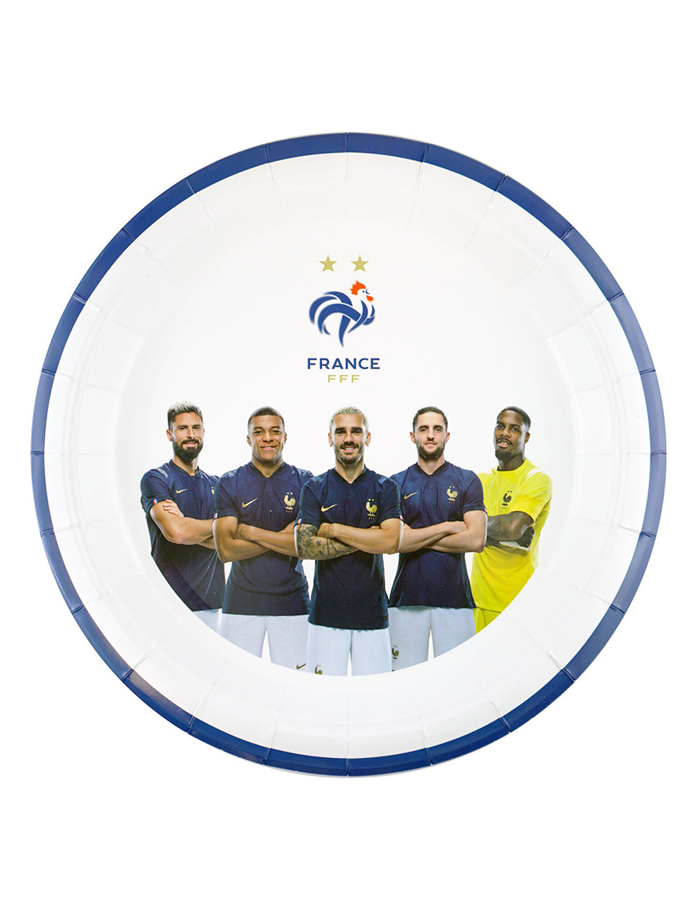 Assiettes rondes FFF pour supporters blanches avec logo et joueurs de l'équipe de France