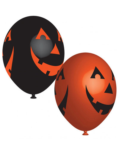 Ballons en latex citrouilles souriantes orange et noir