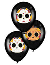Ballons en latex Dia de los Muertos pour fête noirs avec motifs de têtes de mort colorées