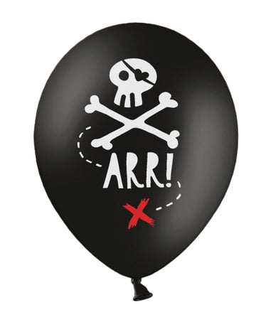 Ballons en latex fête de pirate noirs avec tête de mort et inscription Arr