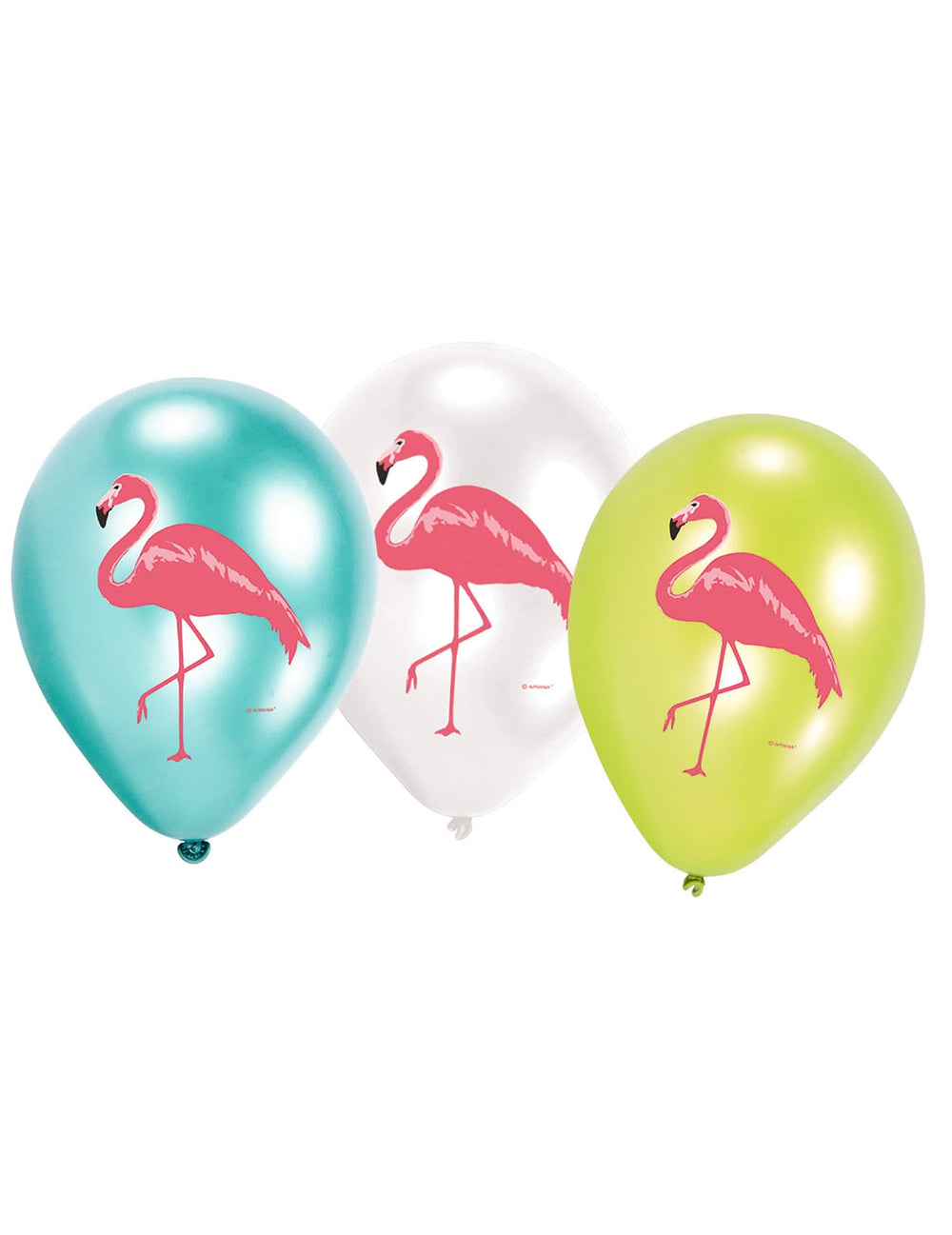Latexové balóny Flamingo Paradise na výzdobu narodenín modrá, biela a zelená s plameniakom