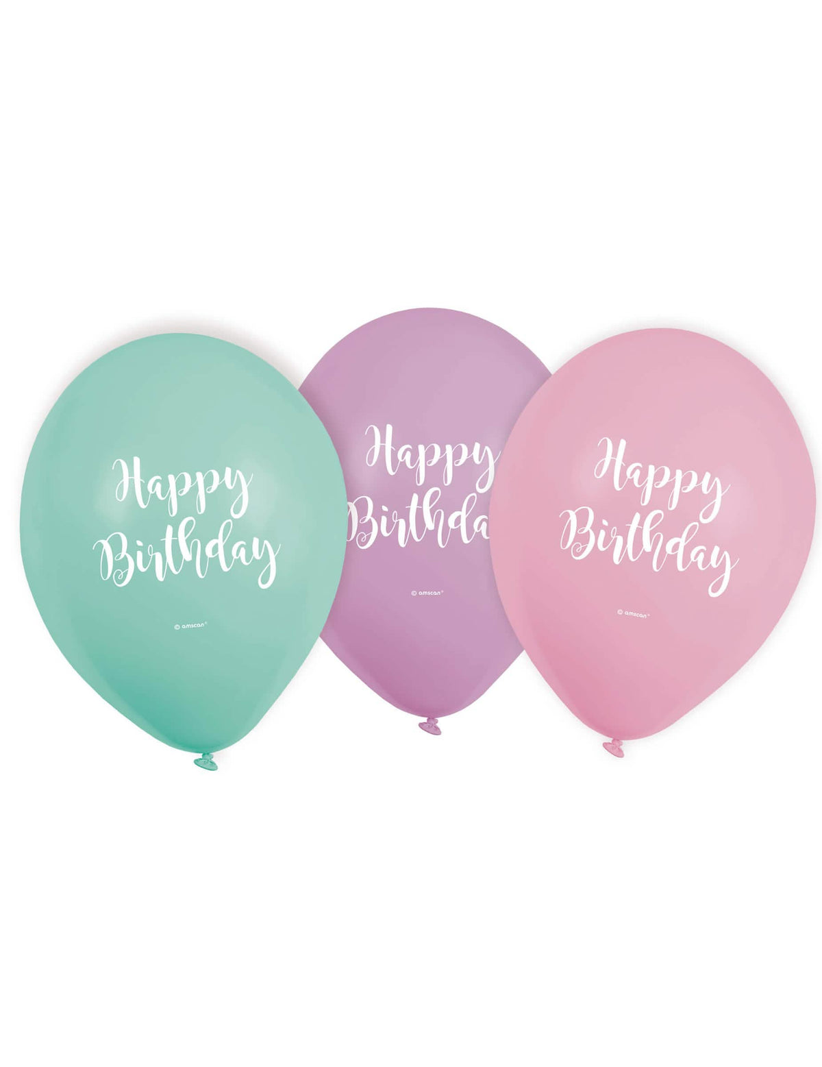 Latexové balóny Happy Birthday pastelová ružová, levanduľová a mätová