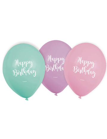 Ballons en latex Happy Birthday pastel rose lavande et menthe