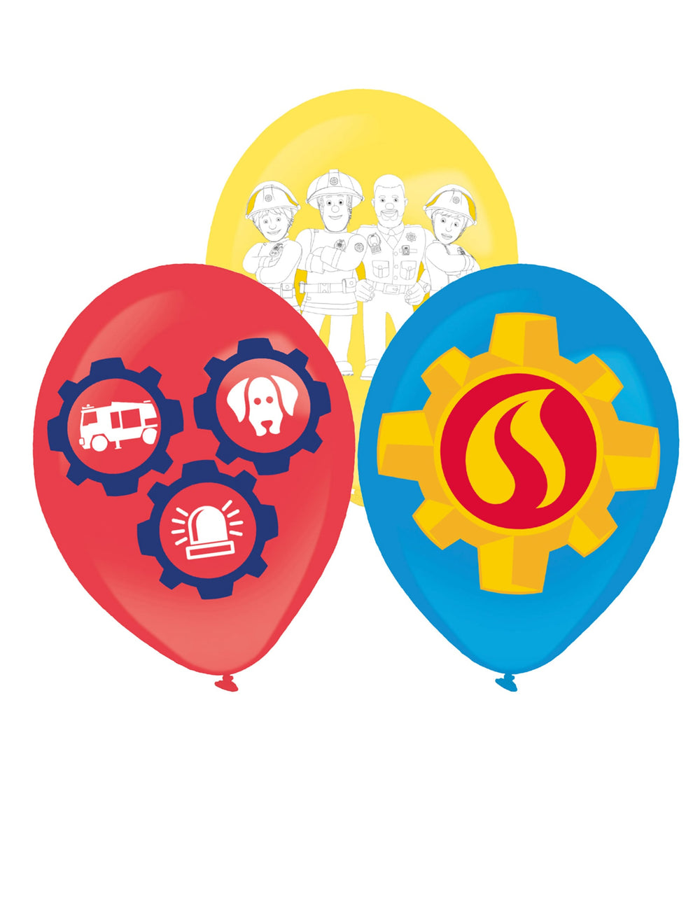 6 ballons en latex Sam le Pompier pour enfant jaune rouge et bleu