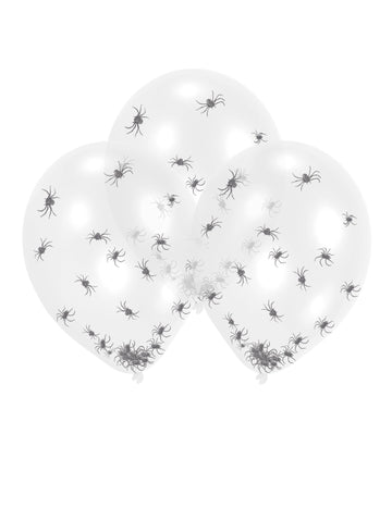 6 Transparentné latexové balóny konfety pavúky 27,5 cm