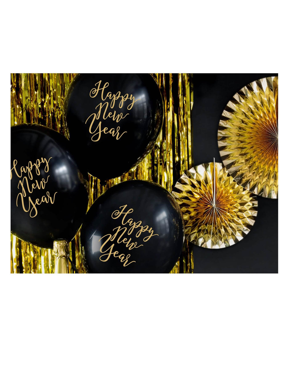 Umiestnenie balónov z latexu Happy New Year čierna a zlatá