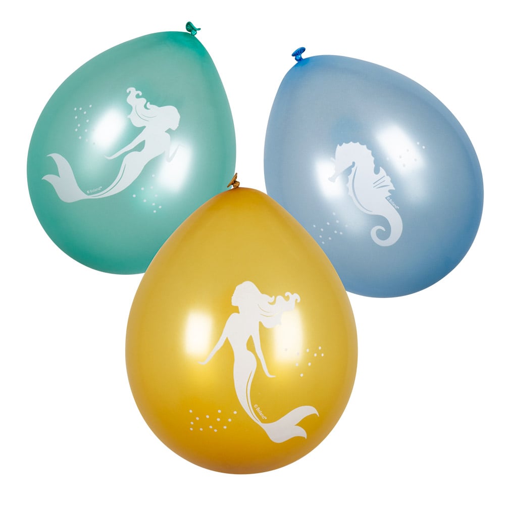 Détail des motifs de sirène et d’hippocampe des Ballons Sirène Lagune