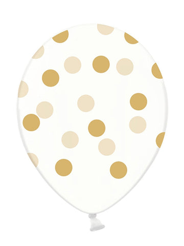 6 priehľadných latexových balónov s okrovými zlatými bodkami 30 cm biologicky rozložiteľných 