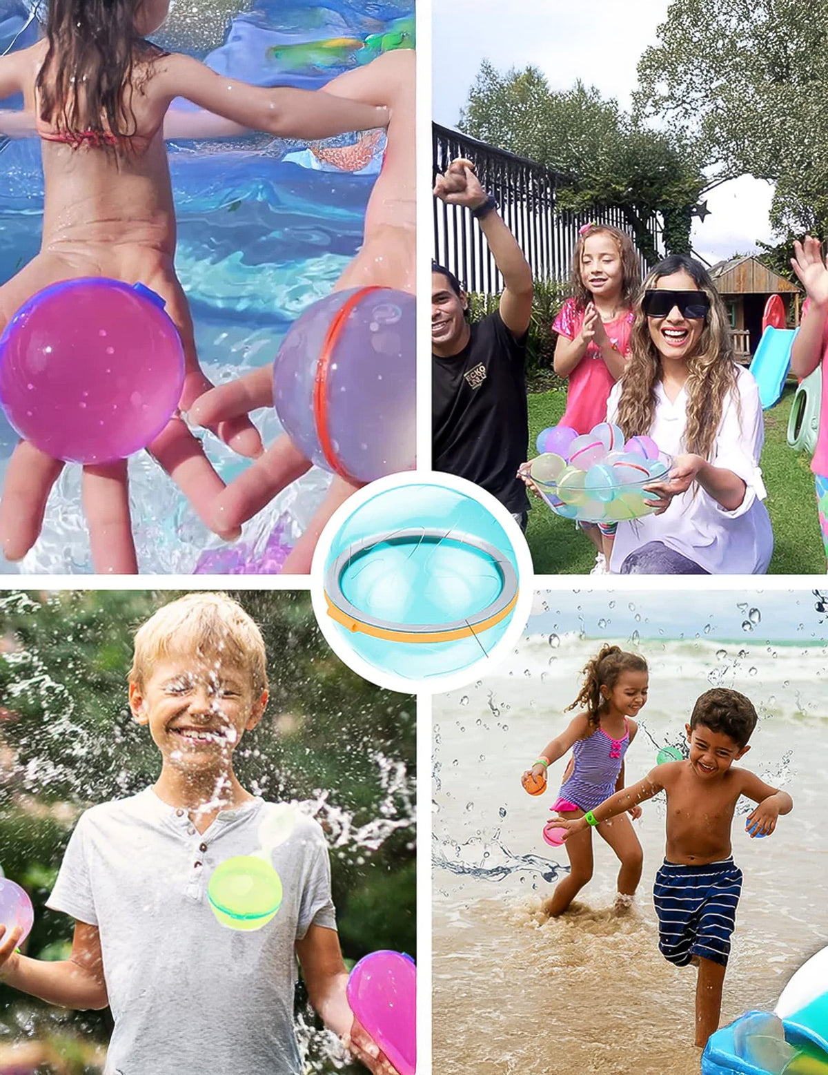 Bombes à eau réutilisables pour enfants et adultes colorées