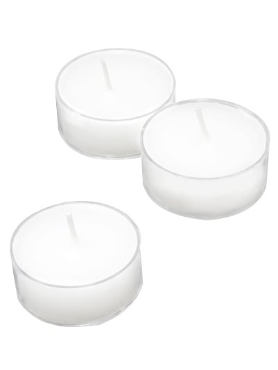 6 bielych čajových sviečok 3,5 cm transparentná podpora