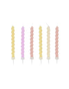 6 bougies torsadées dégradé pastel pour fête jaune violet et rose