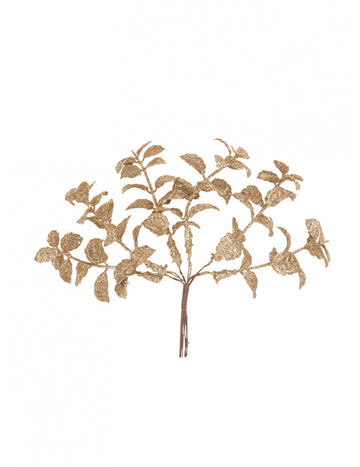 6 vetvičiek eukalyptu s medenými trblietkami 17 cm 