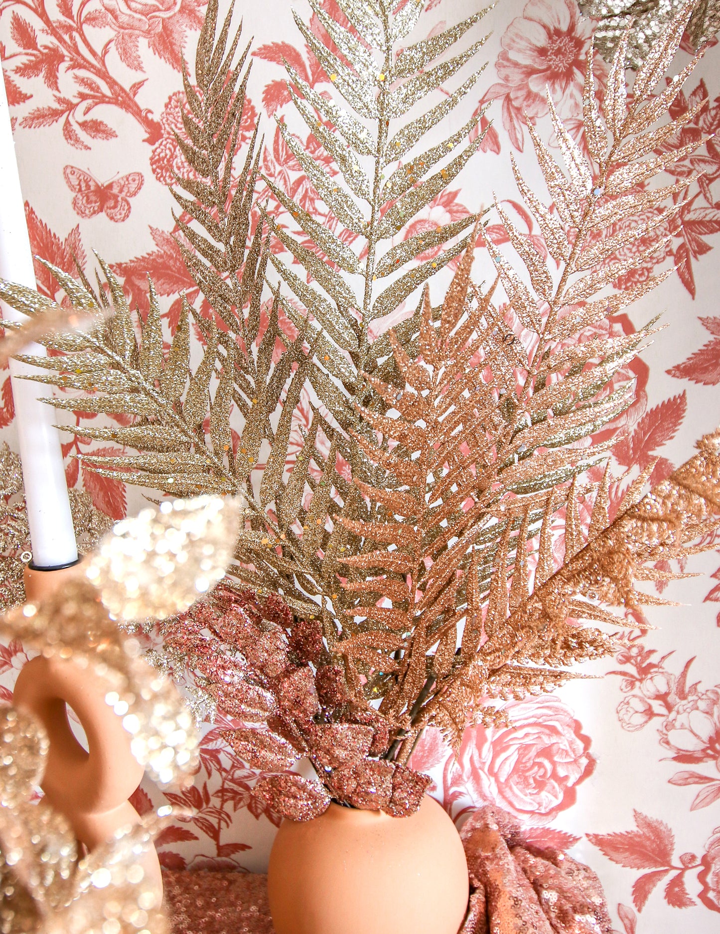 6 konárov na stonkách, čokoládové trblietky, 18 cm na vianočné ozdoby