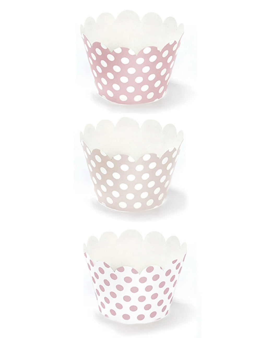 Papierové košíčky na cupcake s ružovými bodkami v púdrovo ružovej farbe